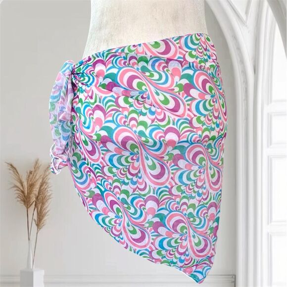 Y2K Mini Scarf Handkerchief Wrap Skirt Purple Pink 70s Style M - Picture 1 of 5